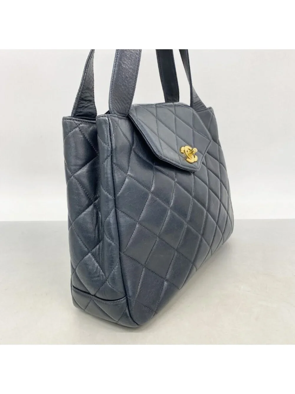 Chanel Handbag Quilted Lambskin Black Gold